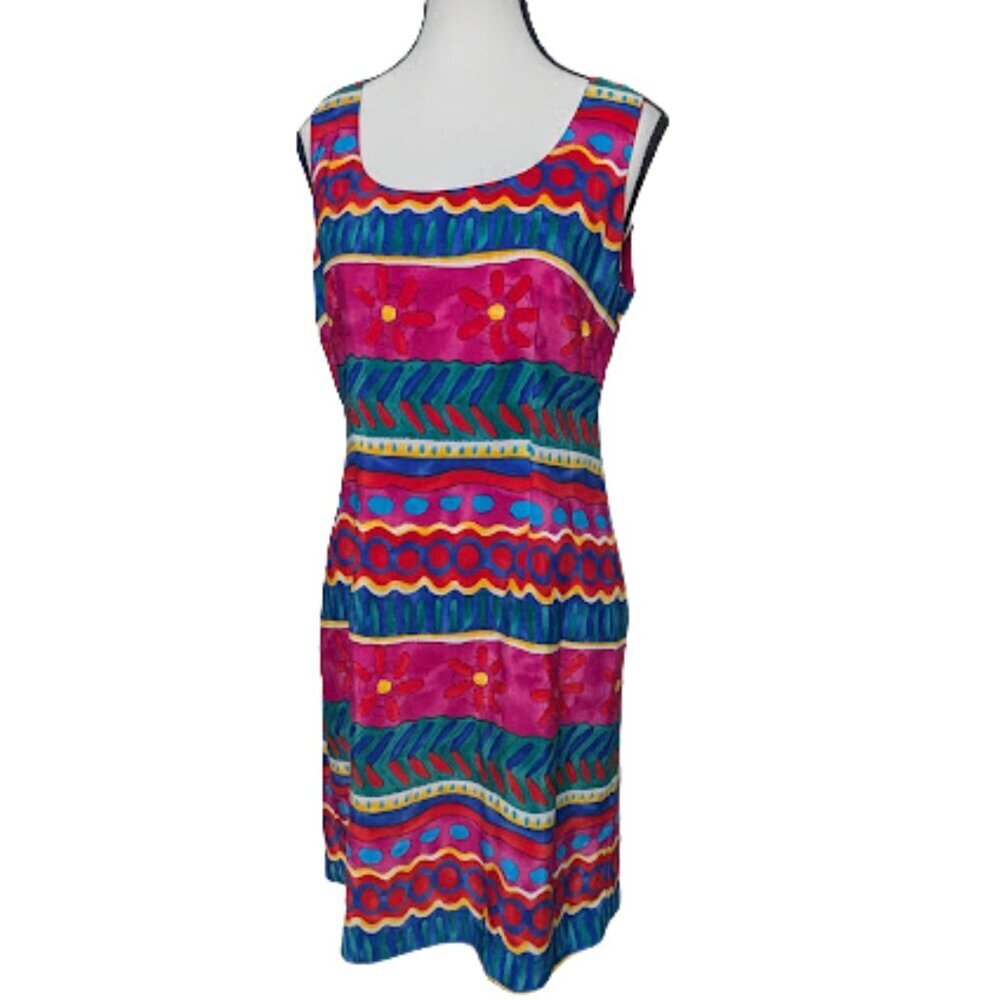 Vintage 1990s Jessica Howard Multicolor Print Shift Dress Size 8
